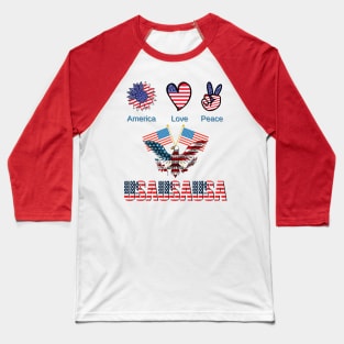 America USA Flag - America Love Peace Baseball T-Shirt